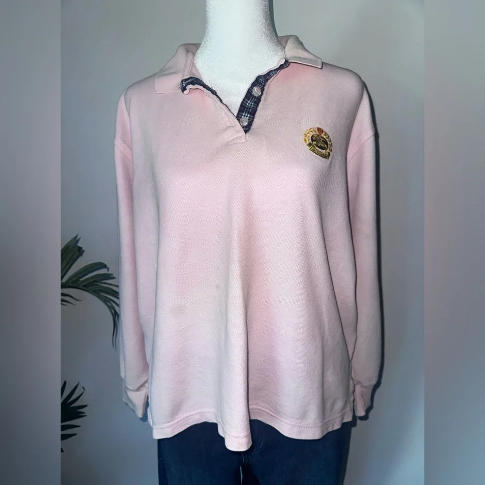 Vintage Burberrys Unisex Pink Long Sleeve Button Down Collared T-Shirt size M - Picture 1 of 5